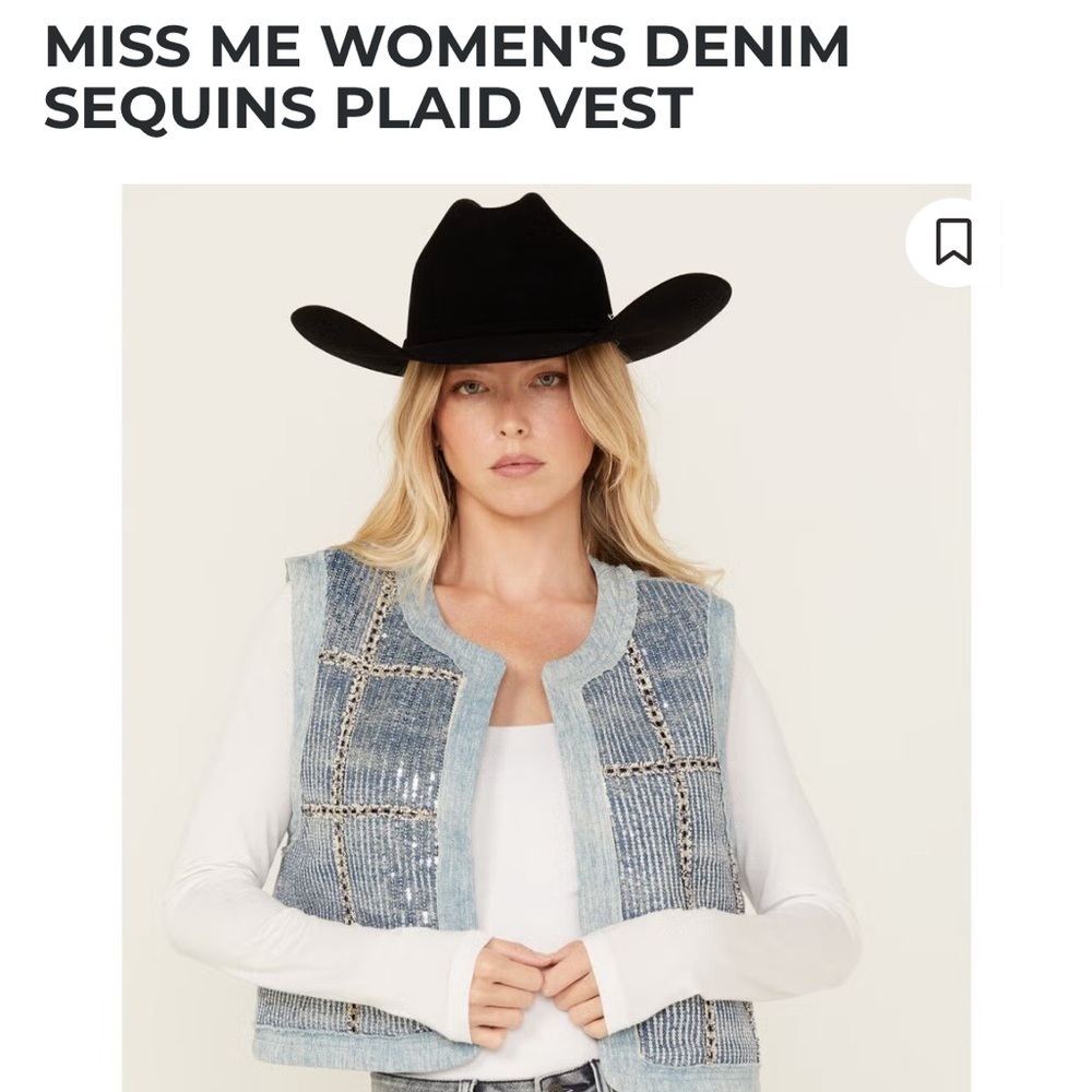 NWT Miss Me Blue denim Sequin Sleeveless faux shearling lined crop vest.